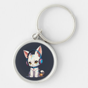 Kawaii Kitten in stijlvolle hoofdtelefoon Sleutelhanger