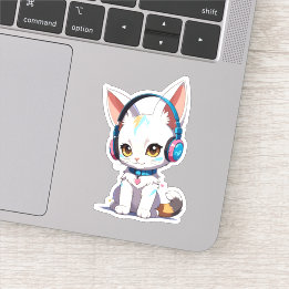 Kawaii Kitten in stijlvolle hoofdtelefoon Sticker