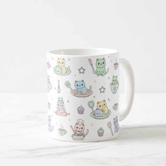 Kawaii Kittens Baking Pattern Coffee Mug (Devant droit)