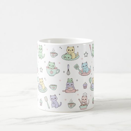 Kawaii Kittens Baking Pattern Coffee Mug (Centre)