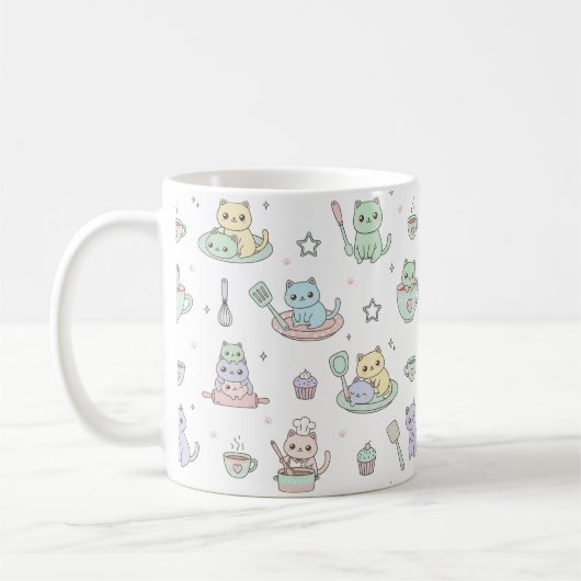 Kawaii Kittens Baking Pattern Coffee Mug (Gauche)