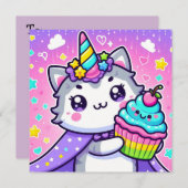 Kawaii Kitty avec cupcake Carte d'anniversaire (Devant / Derrière)