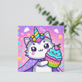 Kawaii Kitty avec cupcake Carte d'anniversaire (Debout devant)