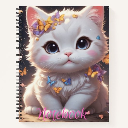 Kawaii Kitty avec papillons Carnet Spiral (Devant)