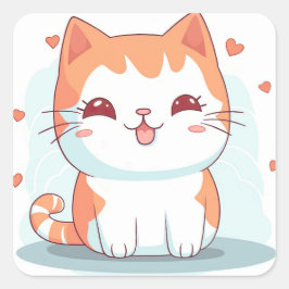 Kawaii Kitty Cat Chibi Vierkante Sticker