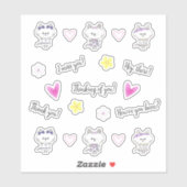 Kawaii kitty, coeurs roses, ensemble autocollant f (Feuille)