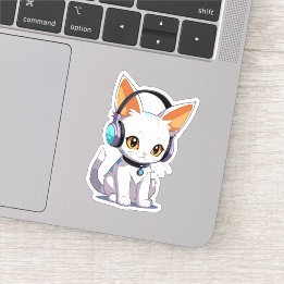 Kawaii Kitty in Stijlvolle Koptelefoon Sticker