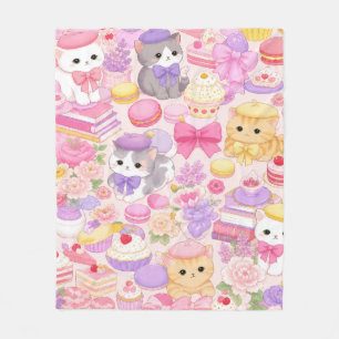 Kawaii Kitty Kat Bakkerij Zoete Gebak Roze Patroon Fleece Deken