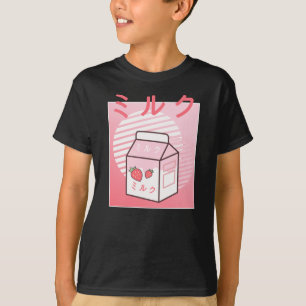 Kawaii Koe Retro Japanse aardbeienmelk T-shirt
