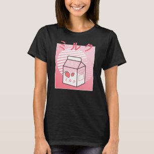 Kawaii Koe Retro Japanse aardbeienmelk T-shirt