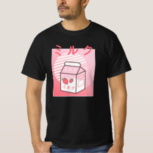 Kawaii Koe Retro Japanse aardbeienmelk T-shirt
