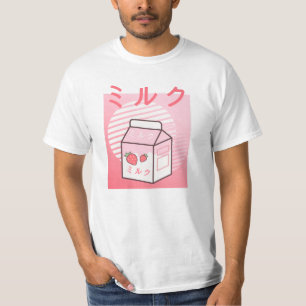 Kawaii Koe Retro Japanse aardbeienmelk T-shirt