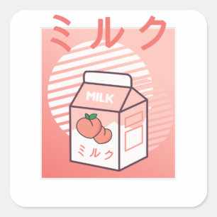 Kawaii Koe Retro Japanse peach Milk Vierkante Sticker