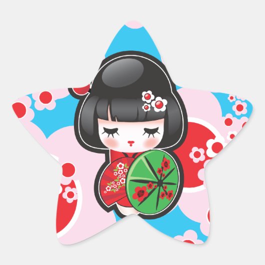Kawaii Kokeshi Doll Ster Sticker (Voorkant)