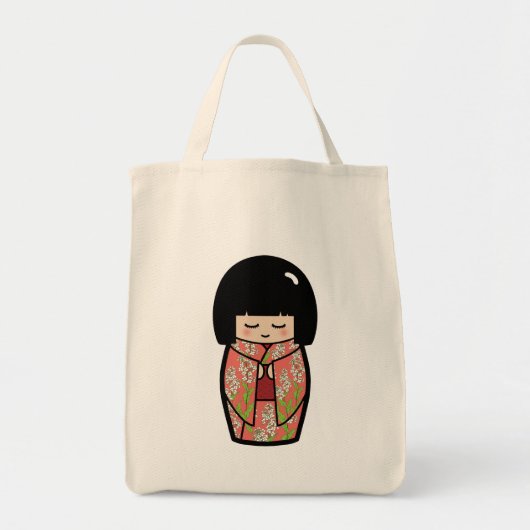 Kawaii Kokeshi (roze) Japanse dolle Canvas tas (Voorkant)