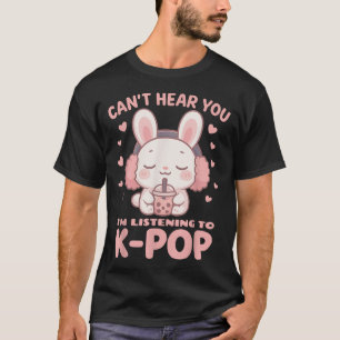 Kawaii Konijn Boba Kan Je Niet Horen Ik Luister T-shirt