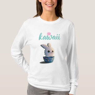 kawaii konijn in een kom met bloemen t-shirt