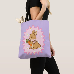 Kawaii Konijn Wortel Lente Bloemen Draagtas