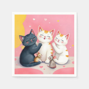 Kawaii kunst katten en muizen servet