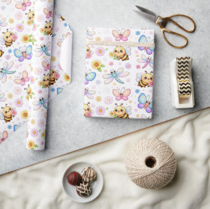Kawaii-kunst van bijen, libellen en vlinders cadeaupapier