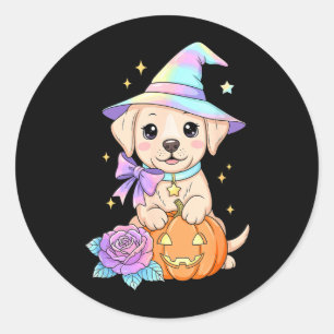 Kawaii Labrador Puppy Heks Pompoen Halloween Ronde Sticker