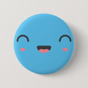 Kawaii lachend gezicht met ronde gesloten ogen, bl button 5,7 cm