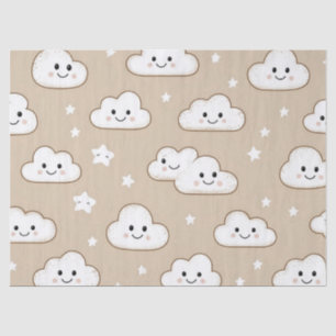 Kawaii Lachende Wolken & Sterren op Beige Tissuepapier