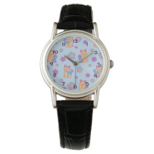 Kawaii Lang en Kort Haar Yorkie Cartoon Honden Horloge