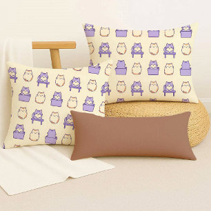 Kawaii Lavendel Knuffelkat Pastel Zachte Worp Kuss Kussen