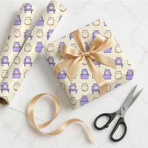 Kawaii Lavendel Knuffelkat Pastelkleurig Cadeaupap Cadeaupapier