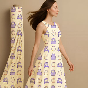 Kawaii Lavendel Plomp Kat Pastel Cute Stof Print