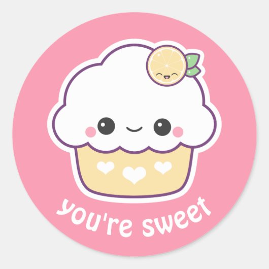 Kawaii Lemon Cupcake Ronde Sticker (Voorkant)