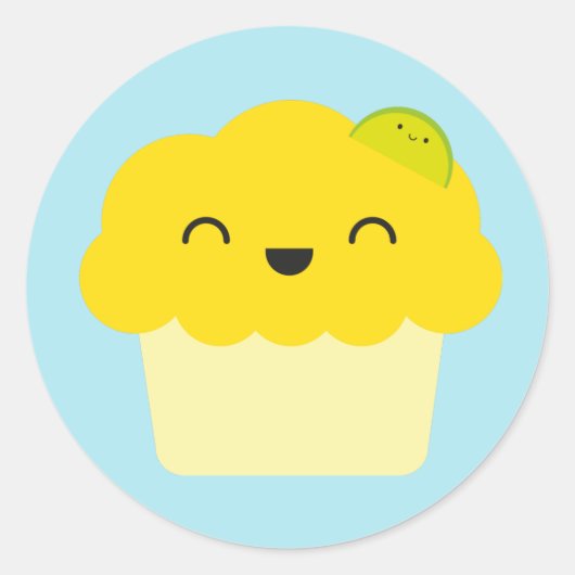 Kawaii Lemon & Limoen Cupcake Ronde Sticker (Voorkant)