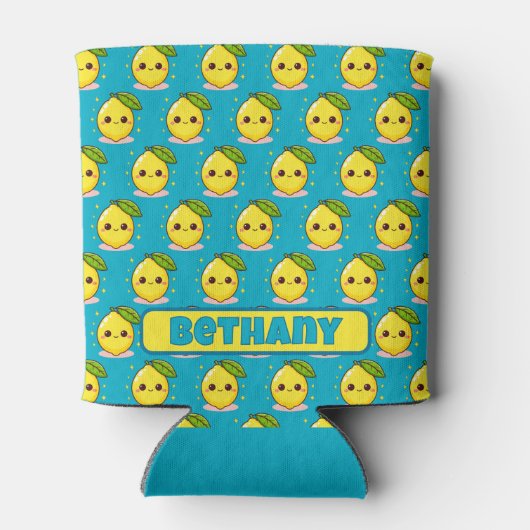 Kawaii Lemon – Schattigee Lachende Fruit Custom Na Blikjeskoeler (Achterkant)