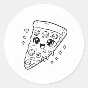 Kawaii leuke pizzapunt kleurplaat ronde sticker