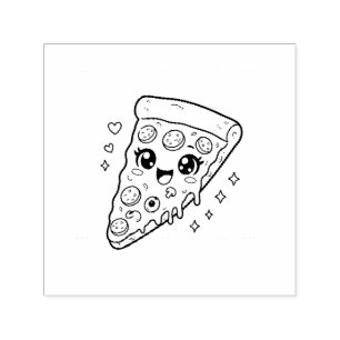 Kawaii leuke pizzapunt kleurplaat zelfinktende stempel
