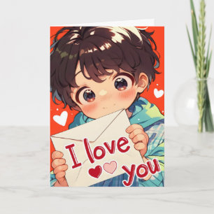 Kawaii Liefdes Anime Jongen Feestdagen Kaart