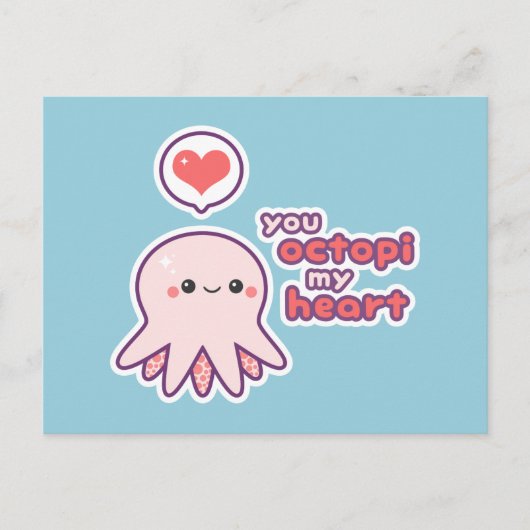 Kawaii Love Octopus Briefkaart (Voorkant)