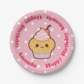Kawaii Lovely Cupcake Birthday CUSTOM NAME Papieren Bordje (Voorkant)