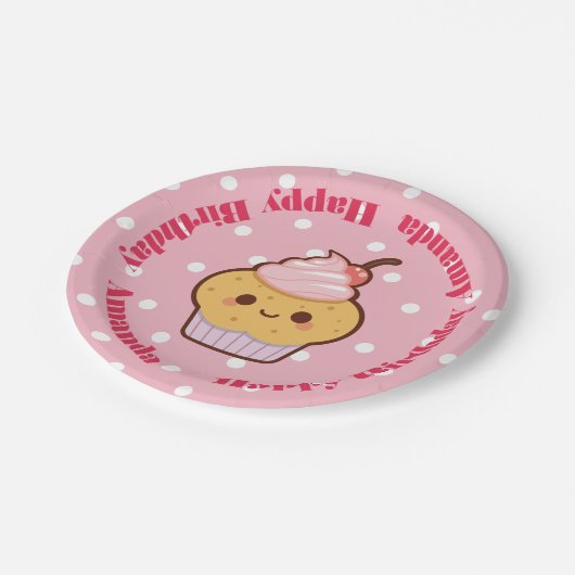 Kawaii Lovely Cupcake Birthday CUSTOM NAME Papieren Bordje (Gekanteld)