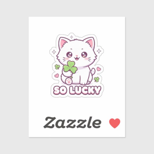 Kawaii Lucky Cat Maneki Neko With Clover Sticker (Vel)