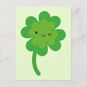 Kawaii Lucky Four Leaf Clover Briefkaart