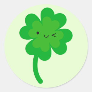 Kawaii Lucky Four Leaf Clover Ronde Sticker