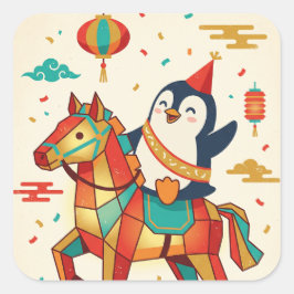 Kawaii Lunar Parade | Year of the Horse Vierkante Sticker