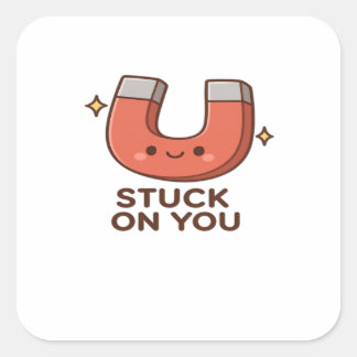 Kawaii Magnet Stuck On You Cute Playful Style Vierkante Sticker