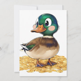 Kawaii Mallard op een stapel goud uitnodiging
