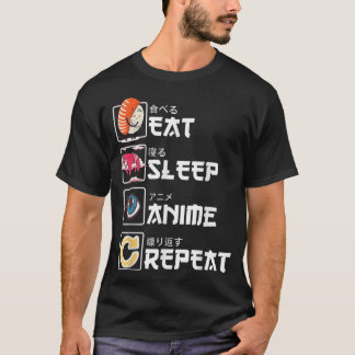 Kawaii Manga Sushi - Eat Sleep Anime Repeat - Cute T-shirt