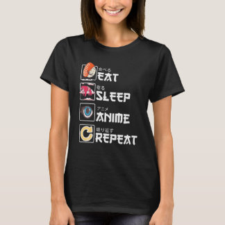 Kawaii Manga Sushi - Eat Sleep Anime Repeat - Cute T-shirt