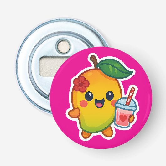 Kawaii Mango – Liefje Fruit met Hart Smoothi Button Flesopener (Voorkant)