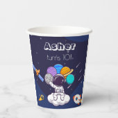 Kawaii marineblauw ruimte astronaut themafeest papieren bekers (Achterkant)